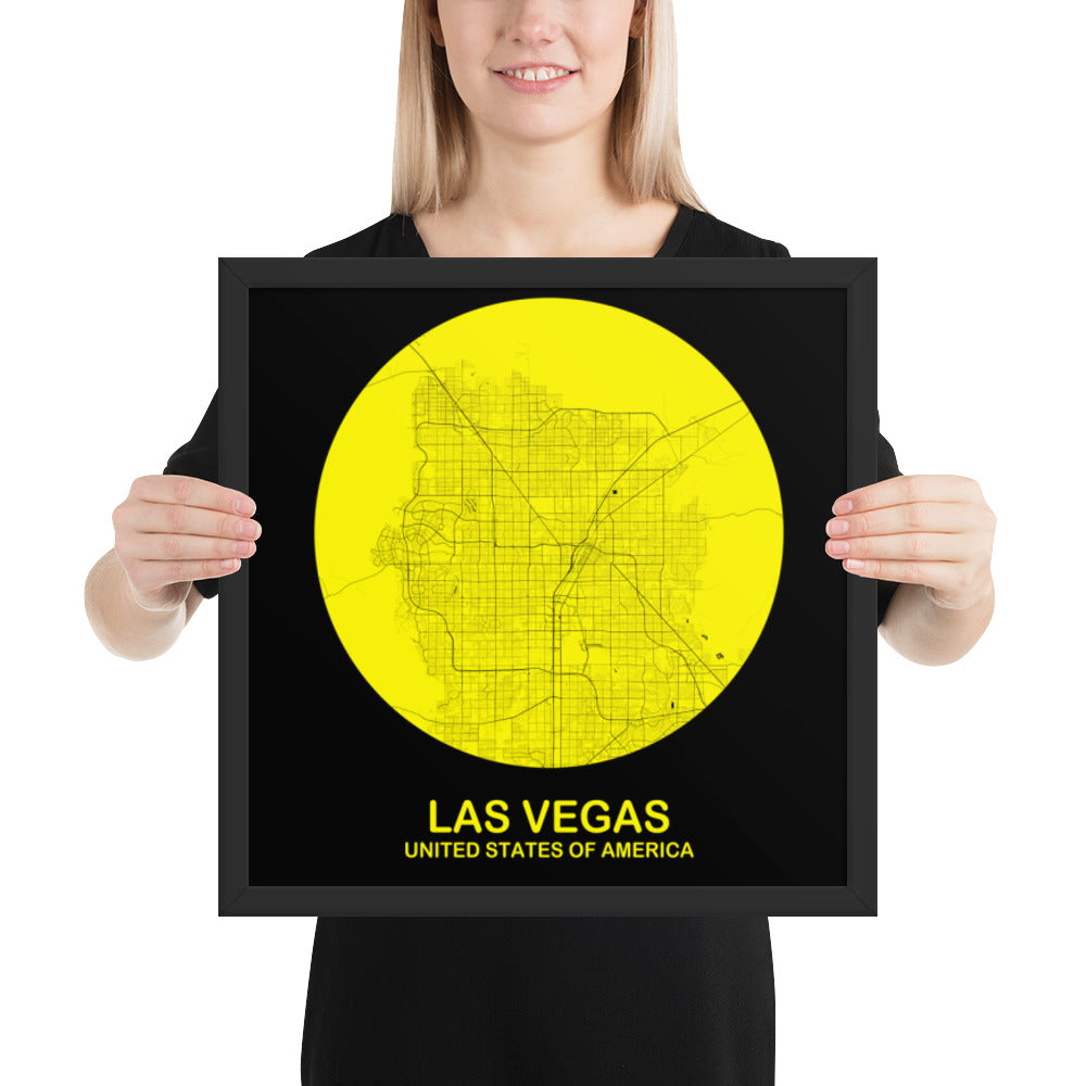 Las Vegas Circular Yellow Framed Map