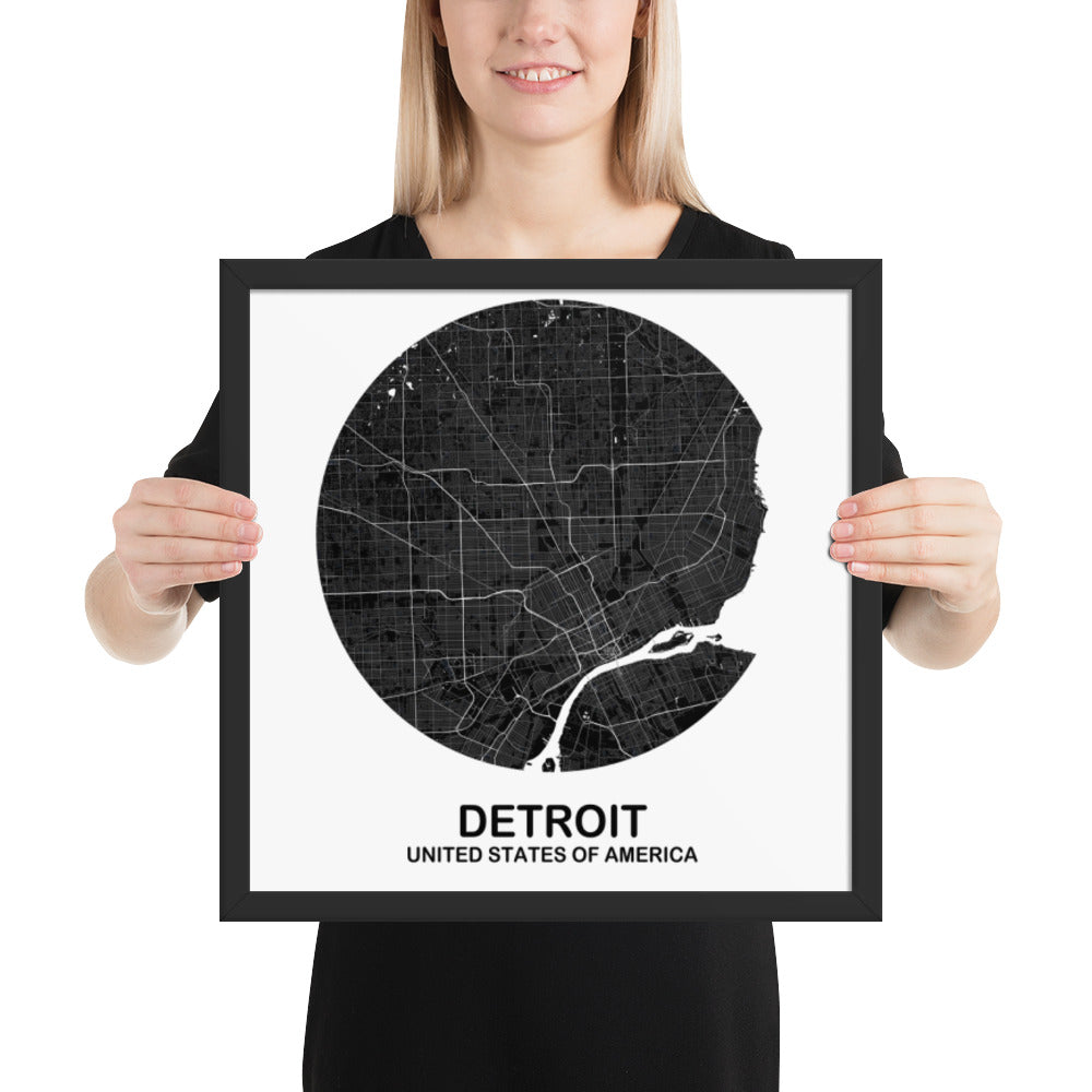 Detroit Circular Black Framed Map