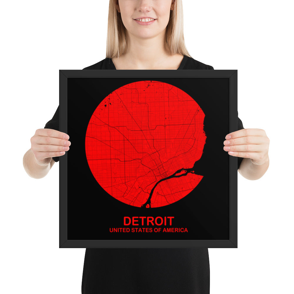 Detroit Circular Red Framed Map