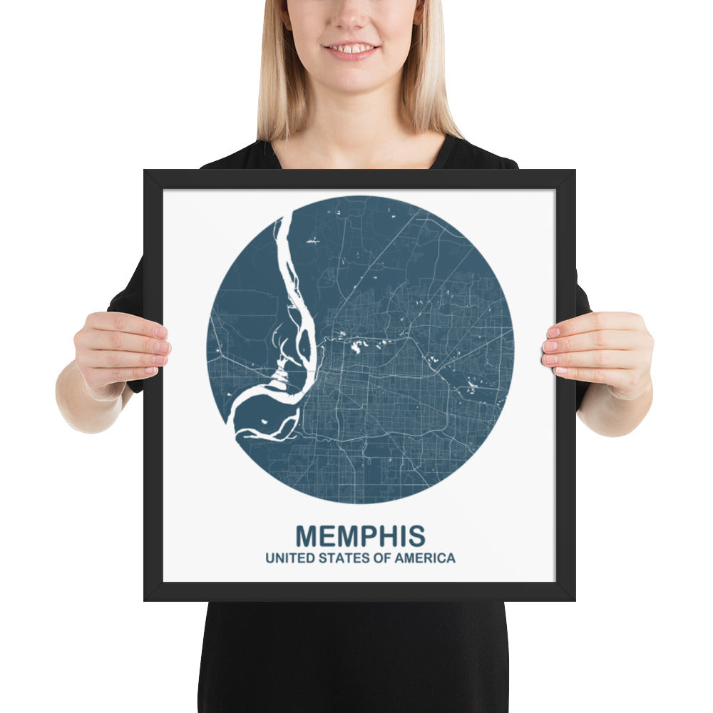 Memphis Circular Blue Framed Map