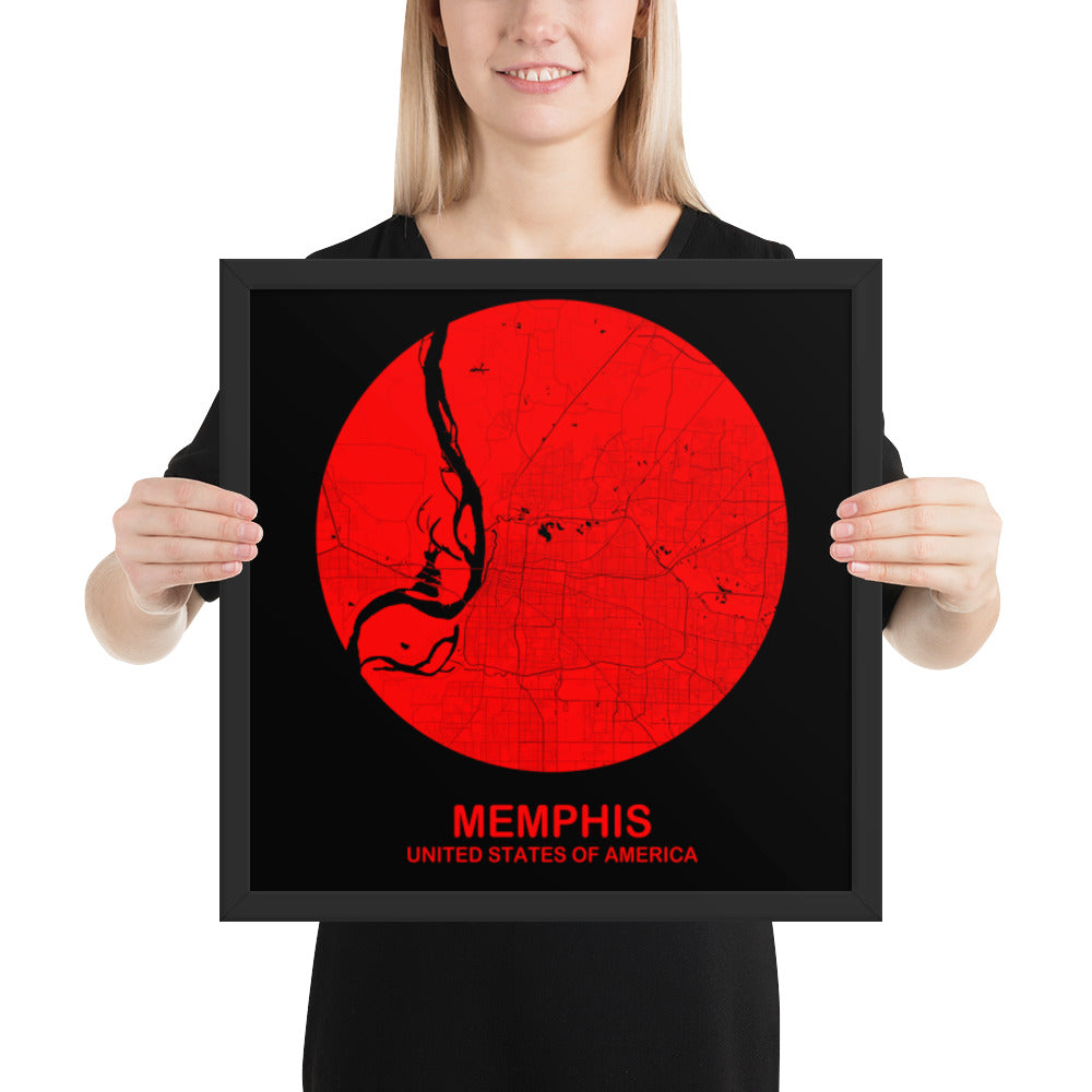 Memphis Circular Red Framed Map