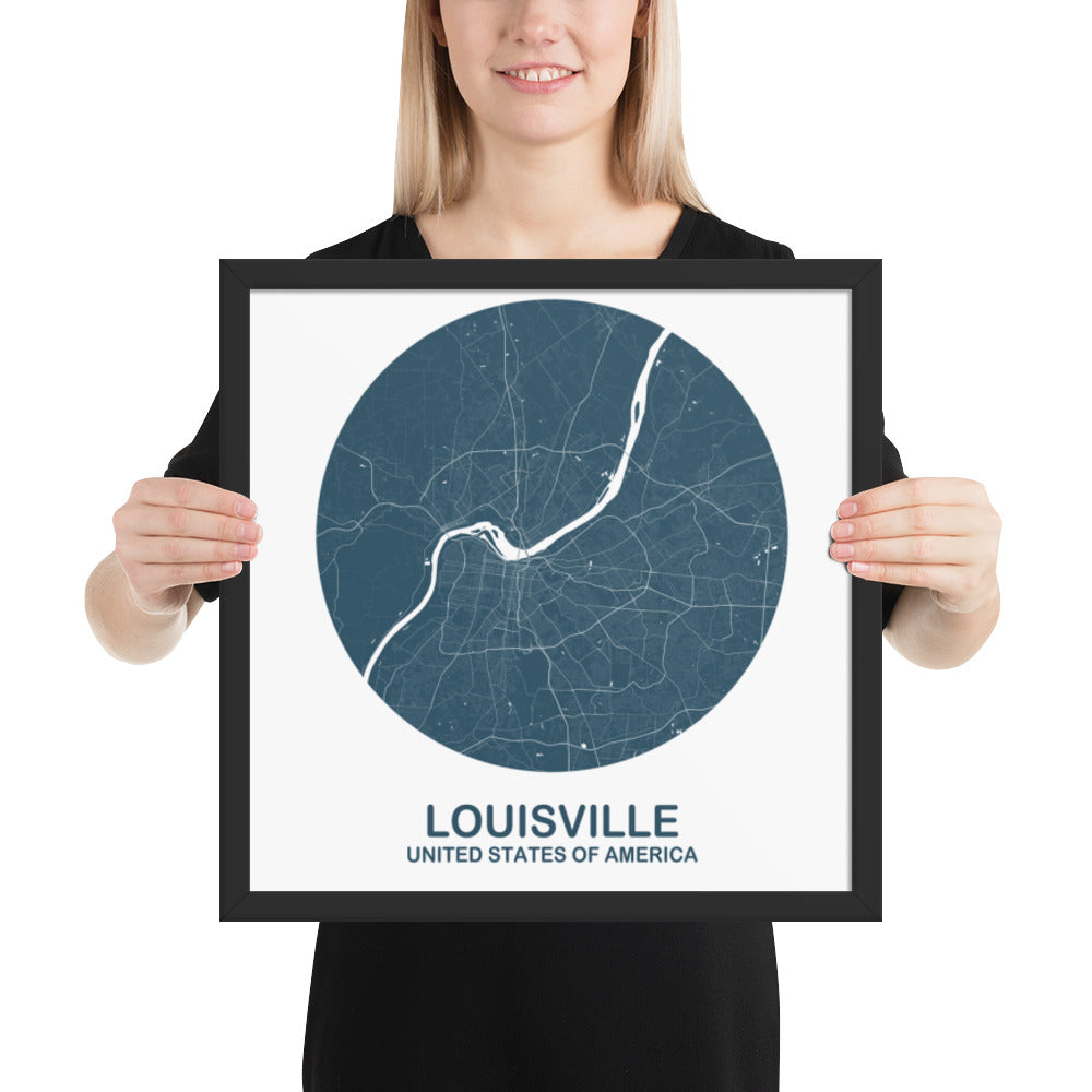 Louisville Circular Blue Framed Map