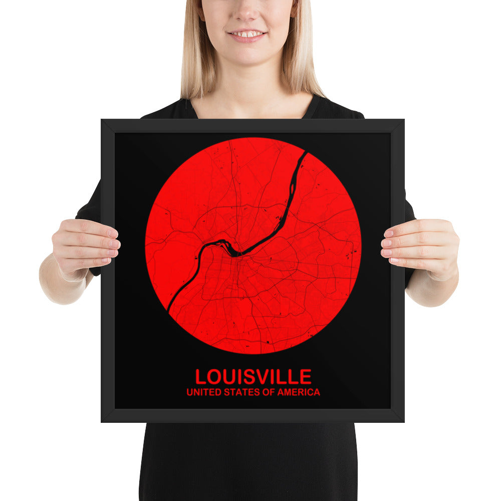 Louisville Circular Red Framed Map