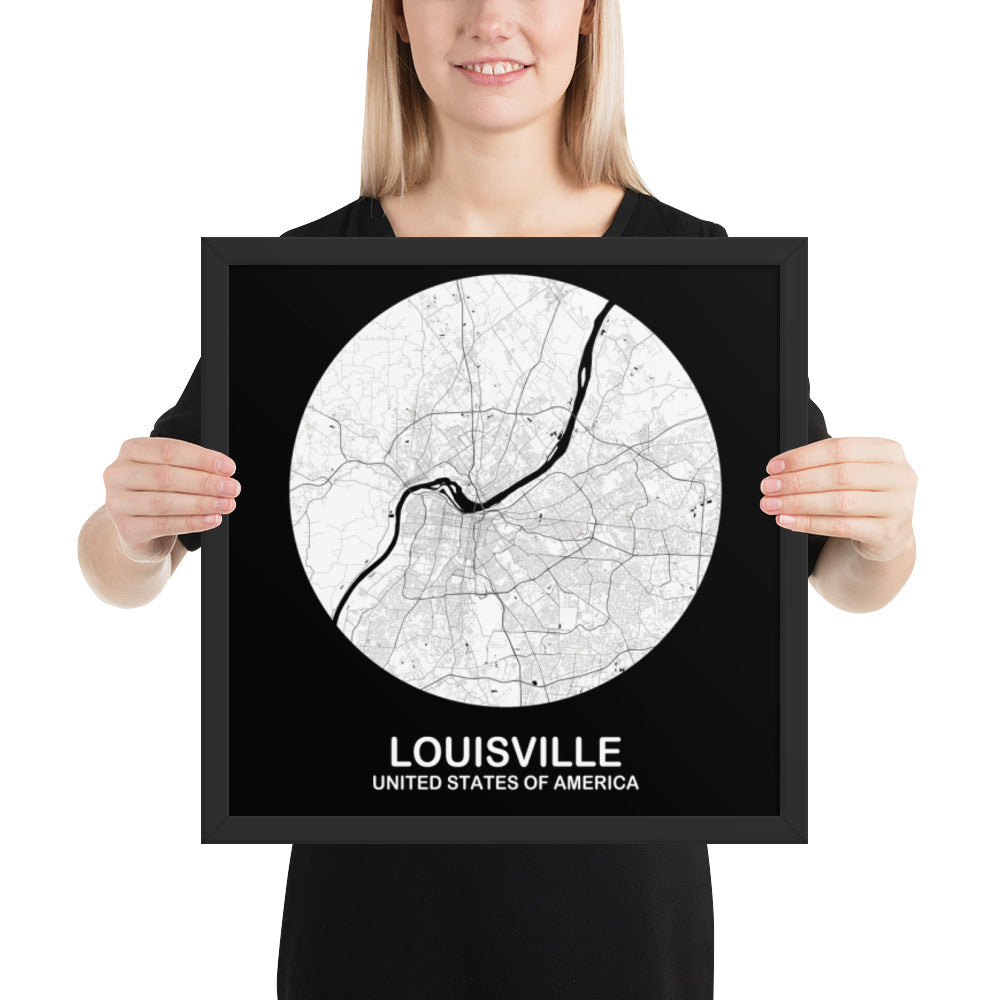 Louisville Circular White Framed Map