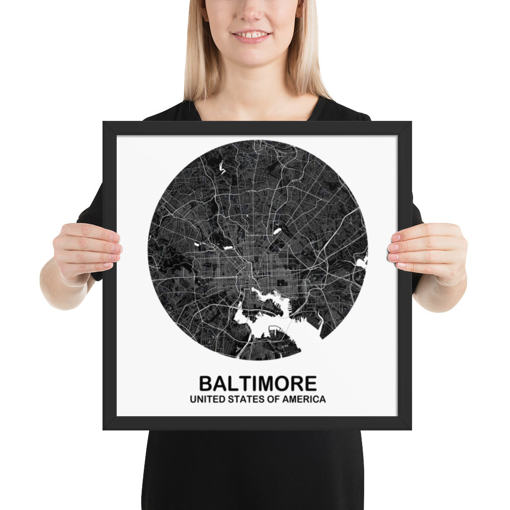 Baltimore Circular Black Framed Map