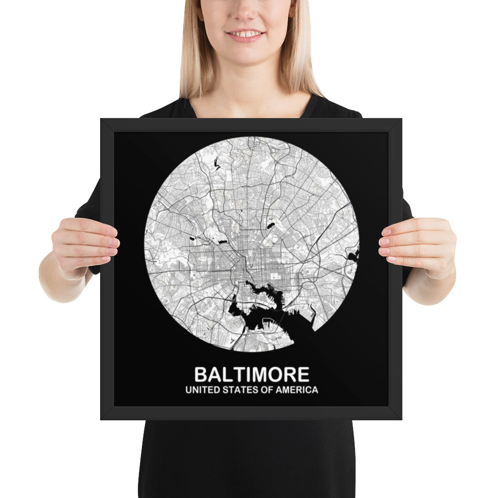 Baltimore Circular White Framed Map