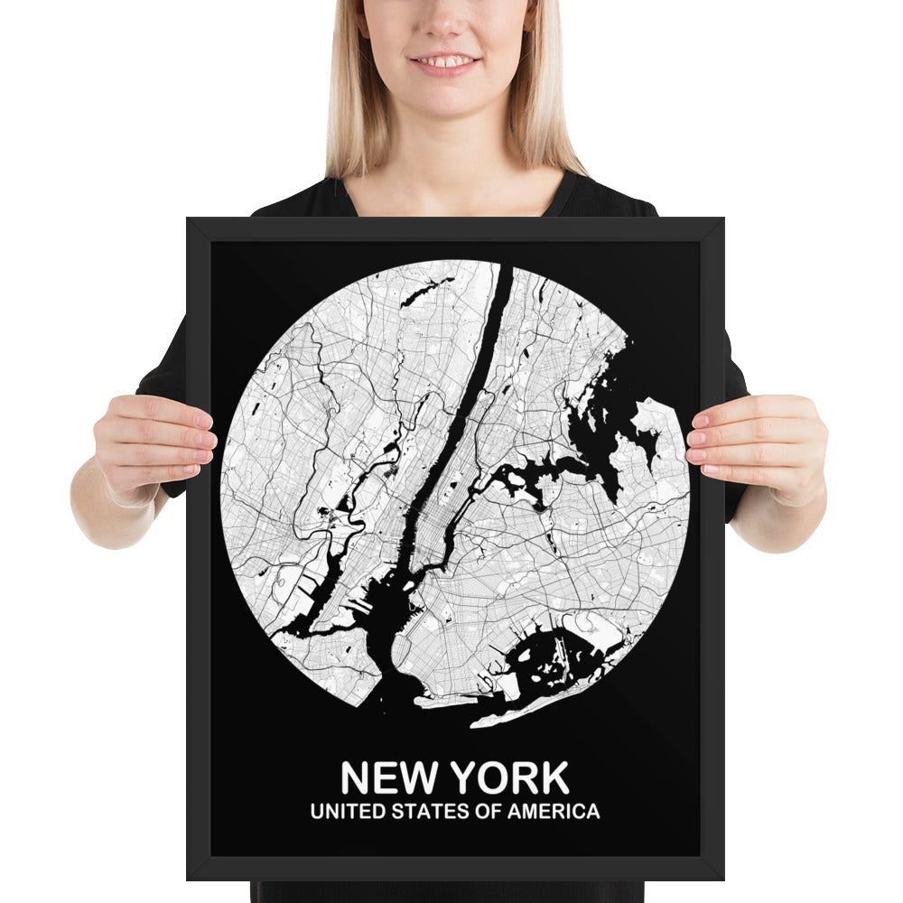 New York Circular White Framed Map