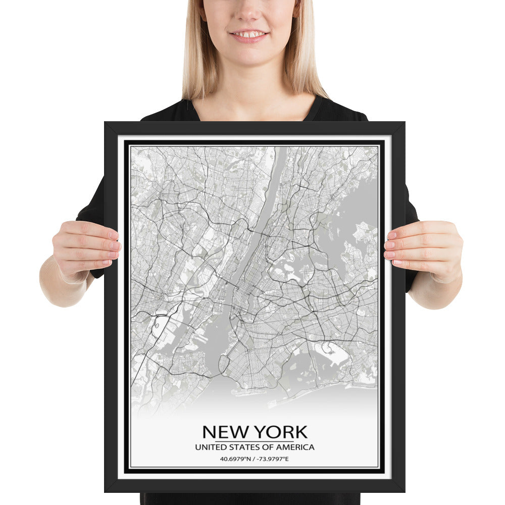 New York White Framed Map