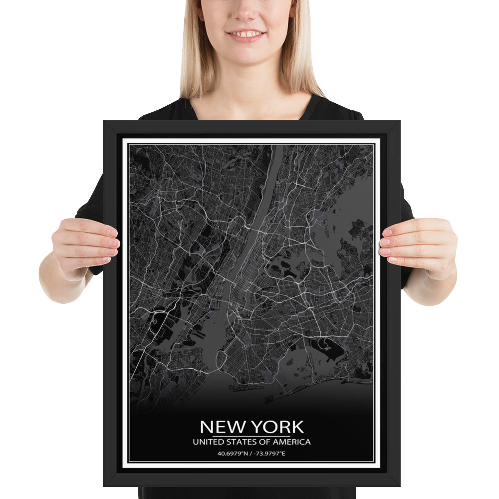 New York Black Framed Map