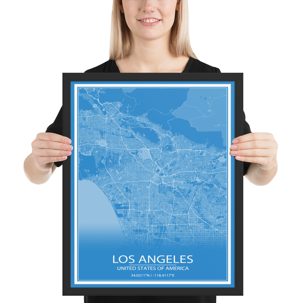 Los Angeles Blue and White Framed Map