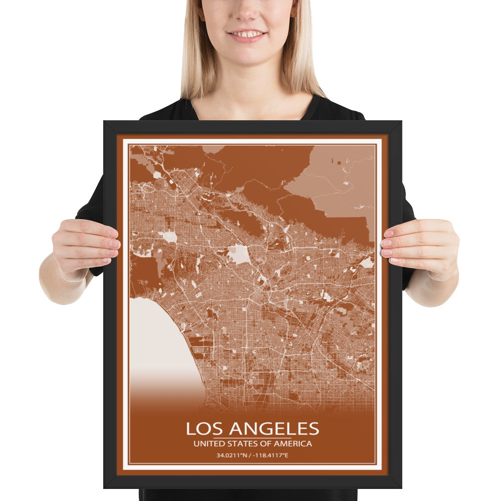 Los Angeles Brown and White Framed Map