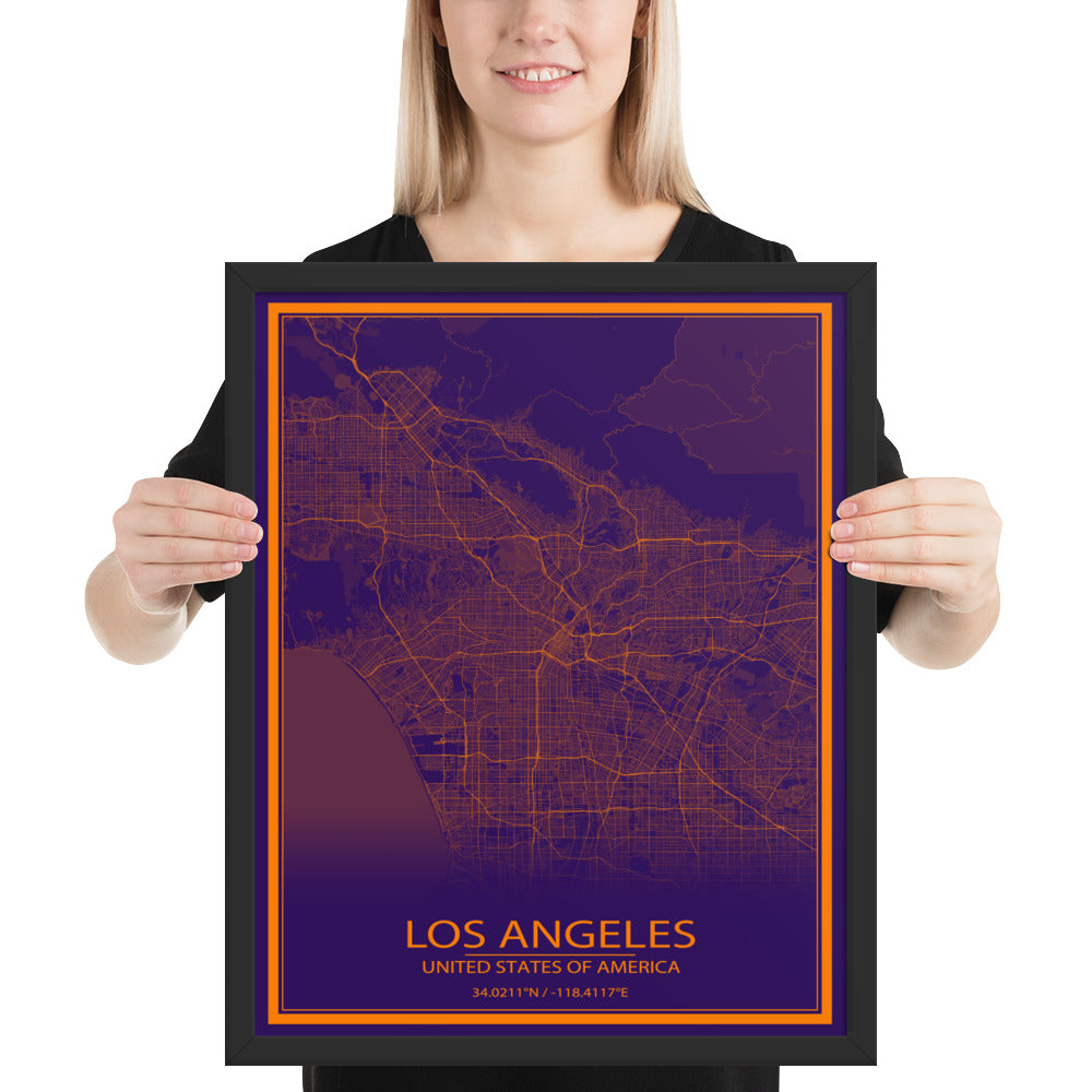 Los Angeles Purple and Orange Framed Map