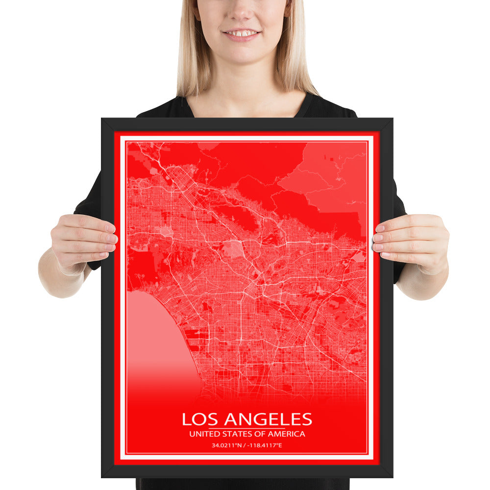 Los Angeles Red and White Framed Map