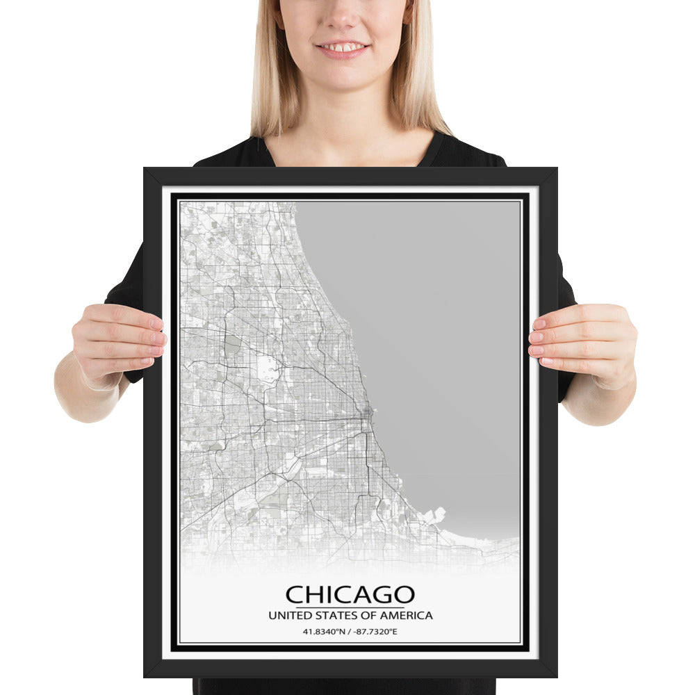 Chicago White Framed Map