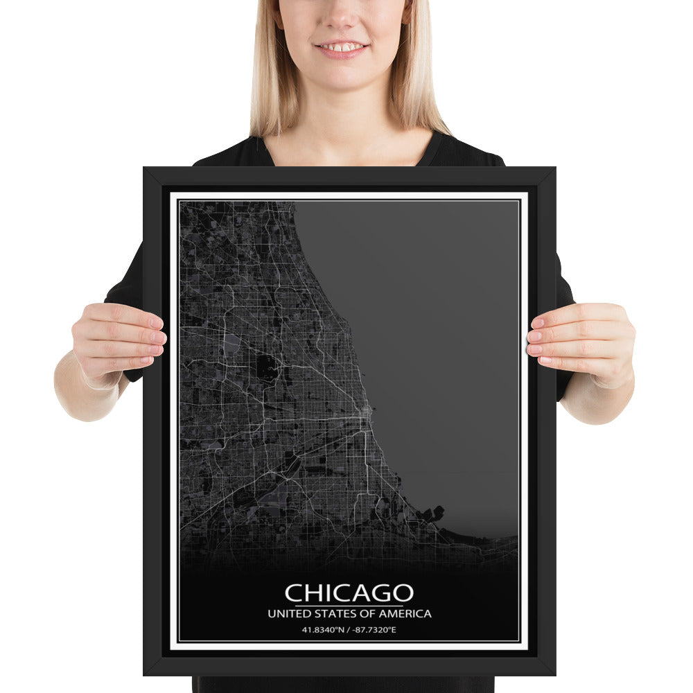 Chicago Black Framed Map