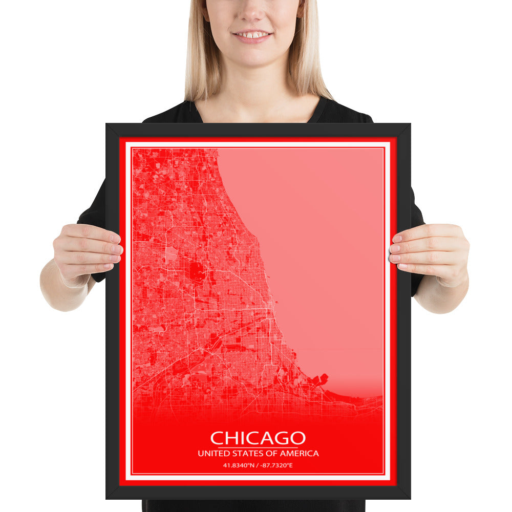 Chicago Red and White Framed Map