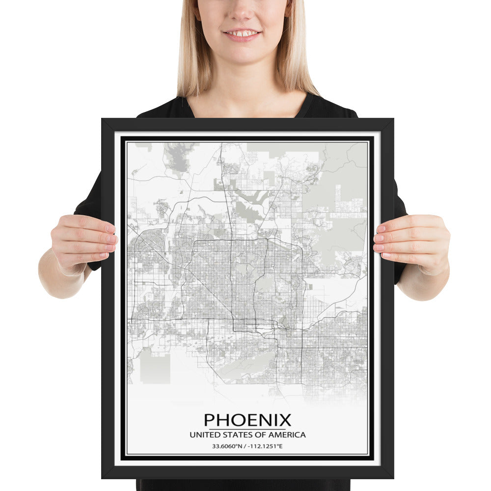 Phoenix White Framed Map