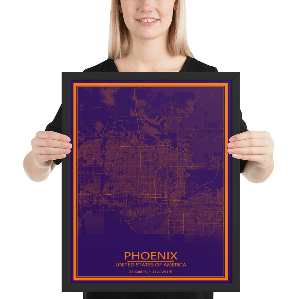 Phoenix Purple and Orange Framed Map