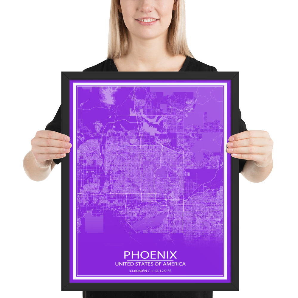 Phoenix Purple and White Framed Map