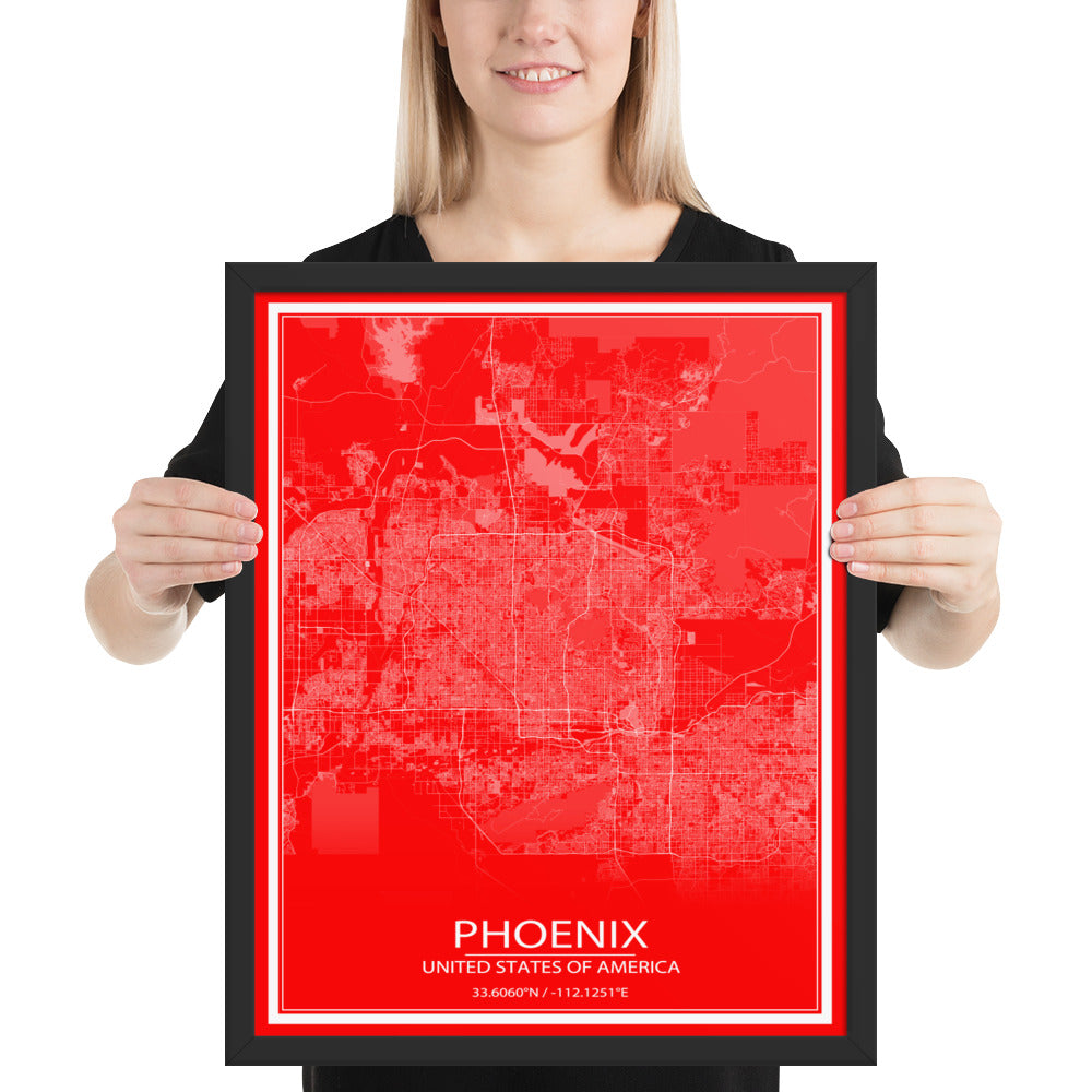 Phoenix Red and White Framed Map