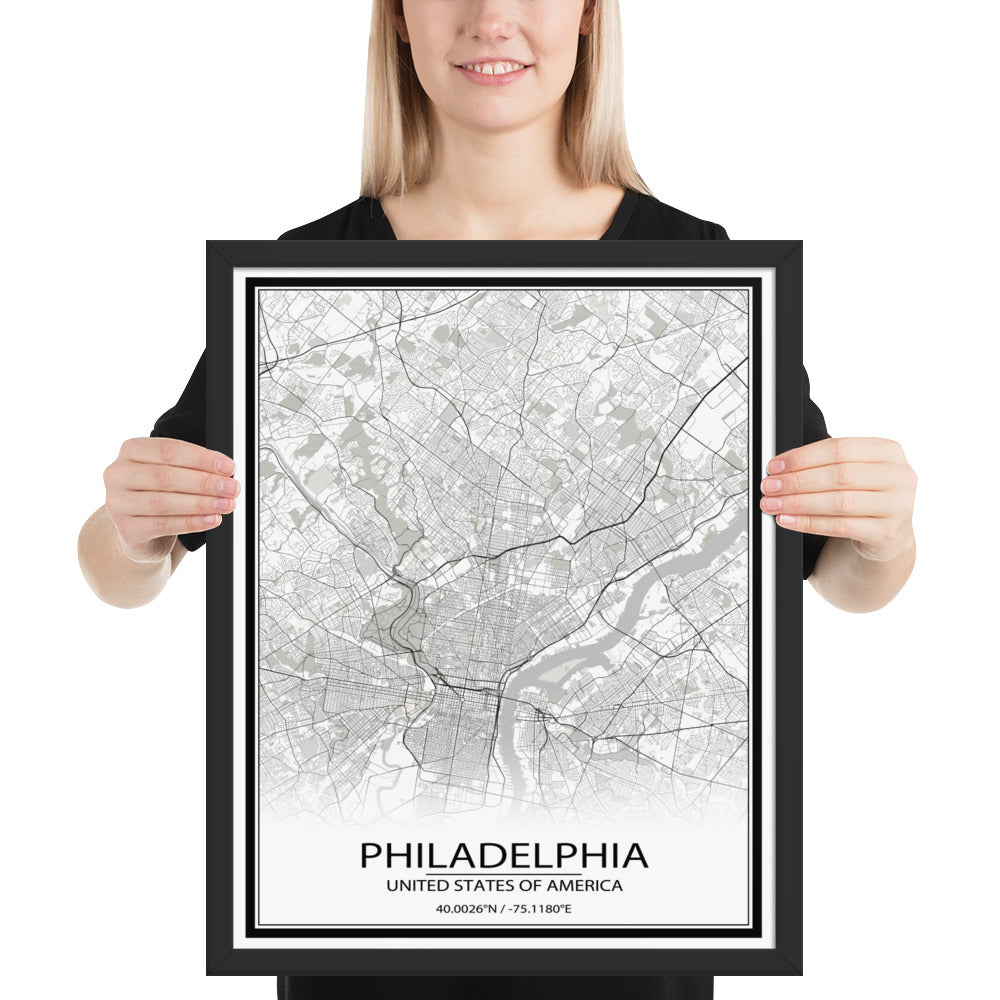 Philadelphia White Framed Map