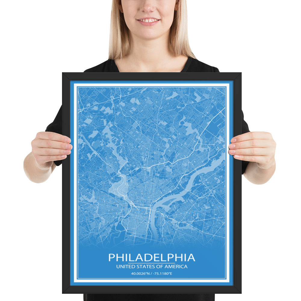 Philadelphia Blue and White Framed Map