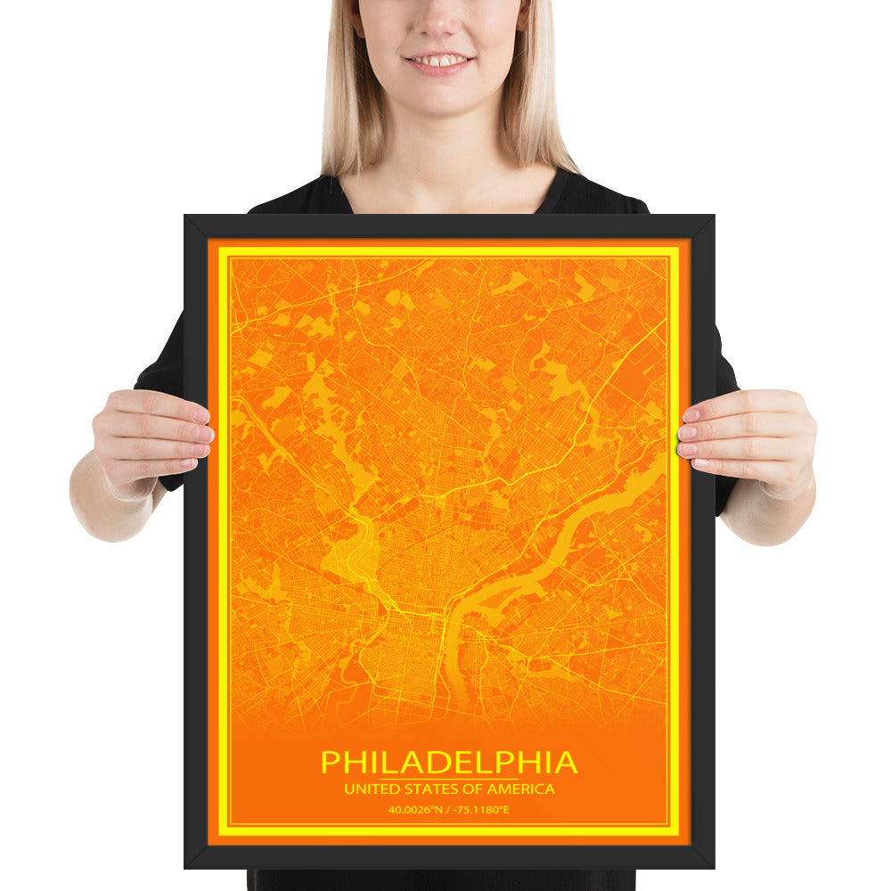 Philadelphia Orange and Yellow Framed Map