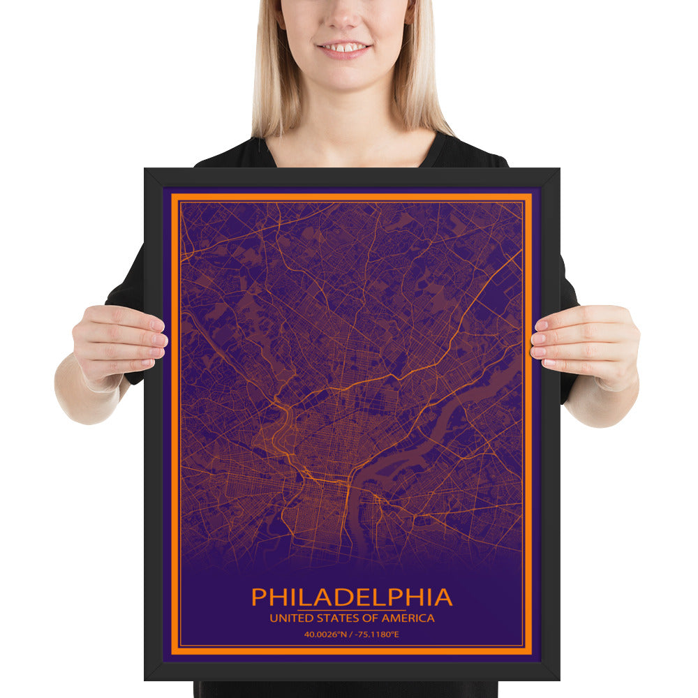 Philadelphia Purple and Orange Framed Map