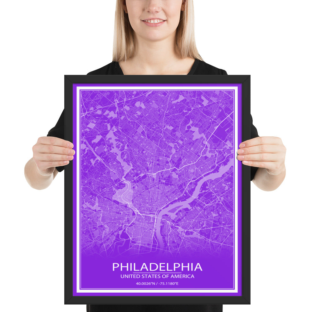 Philadelphia Purple and White Framed Map