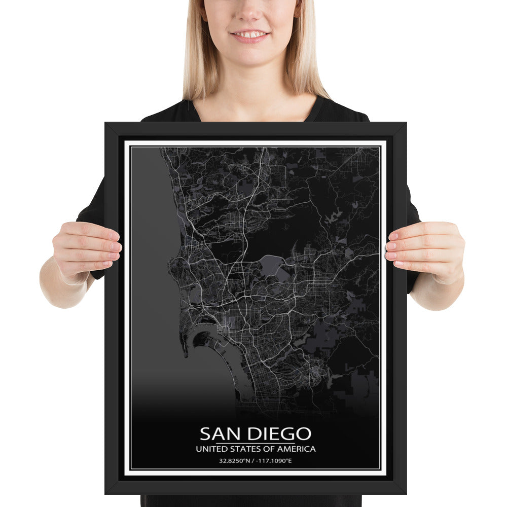 San Diego Black Framed Map