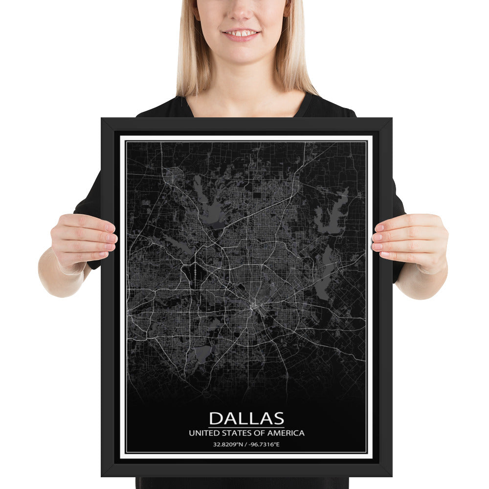 Dallas Black Framed Map