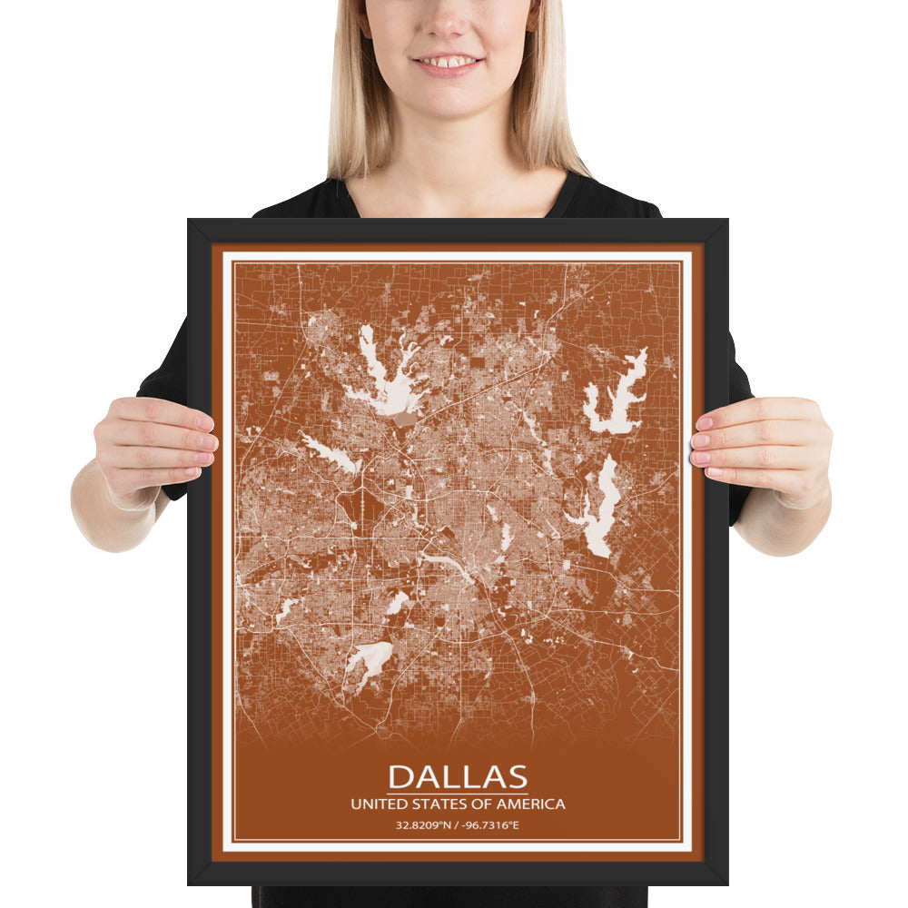 Dallas Brown and White Framed Map