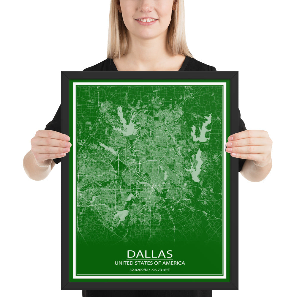 Dallas Green and White Framed Map