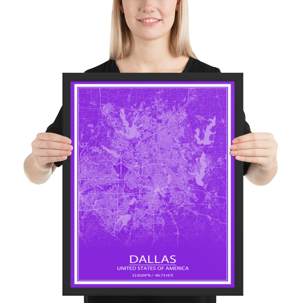 Dallas Purple and White Framed Map