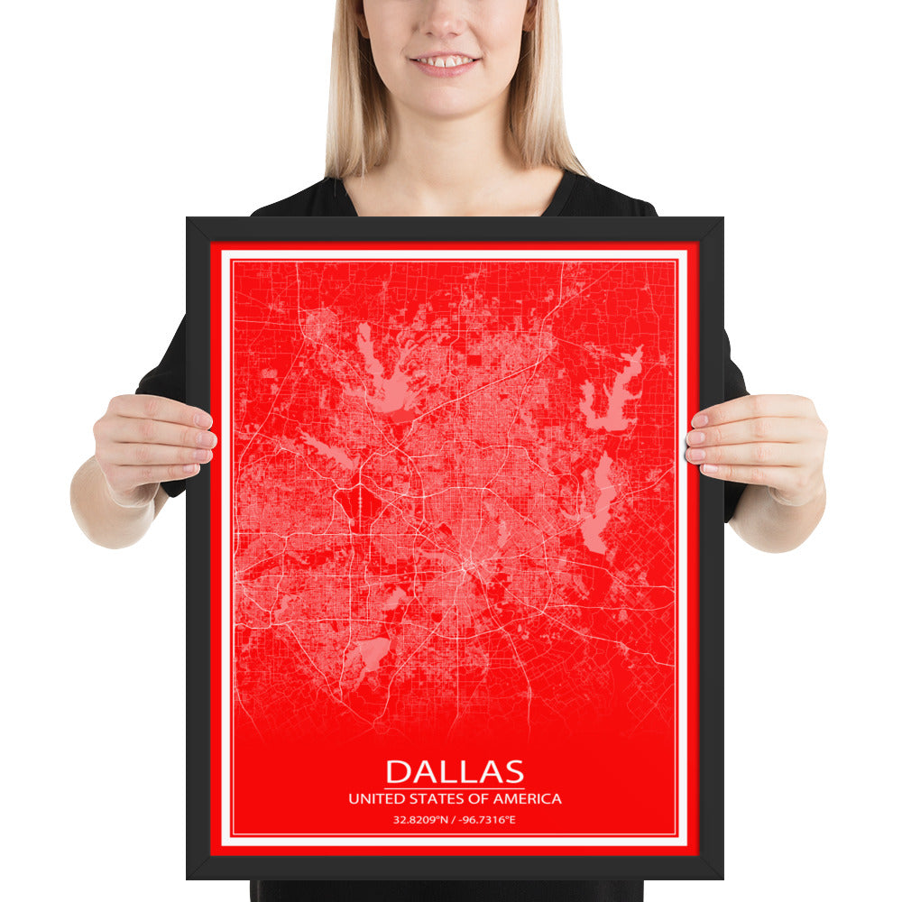 Dallas Red and White Framed Map