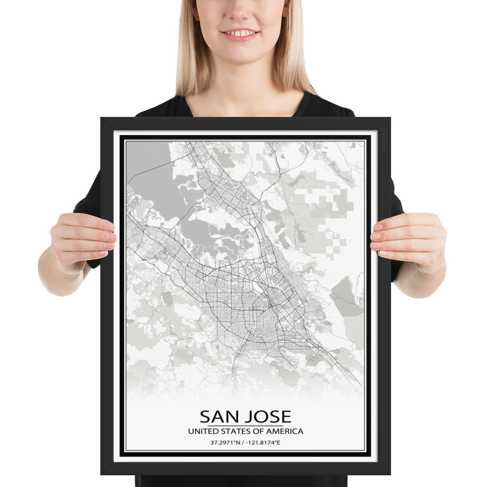 San Jose White Framed Map