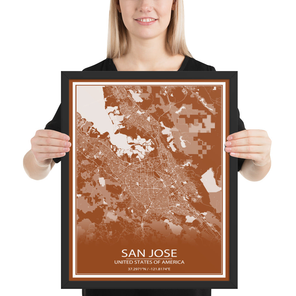 San Jose Brown and White Framed Map