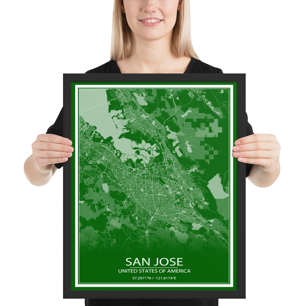 San Jose Green and White Framed Map