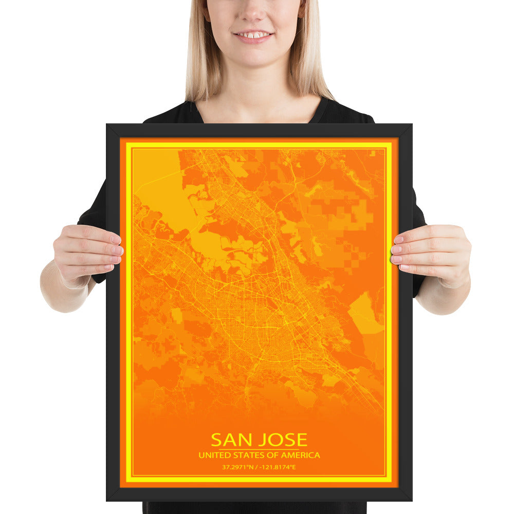 San Jose Orange and Yellow Framed Map