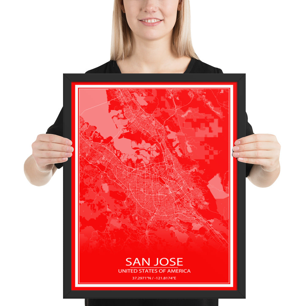 San Jose Red and White Framed Map