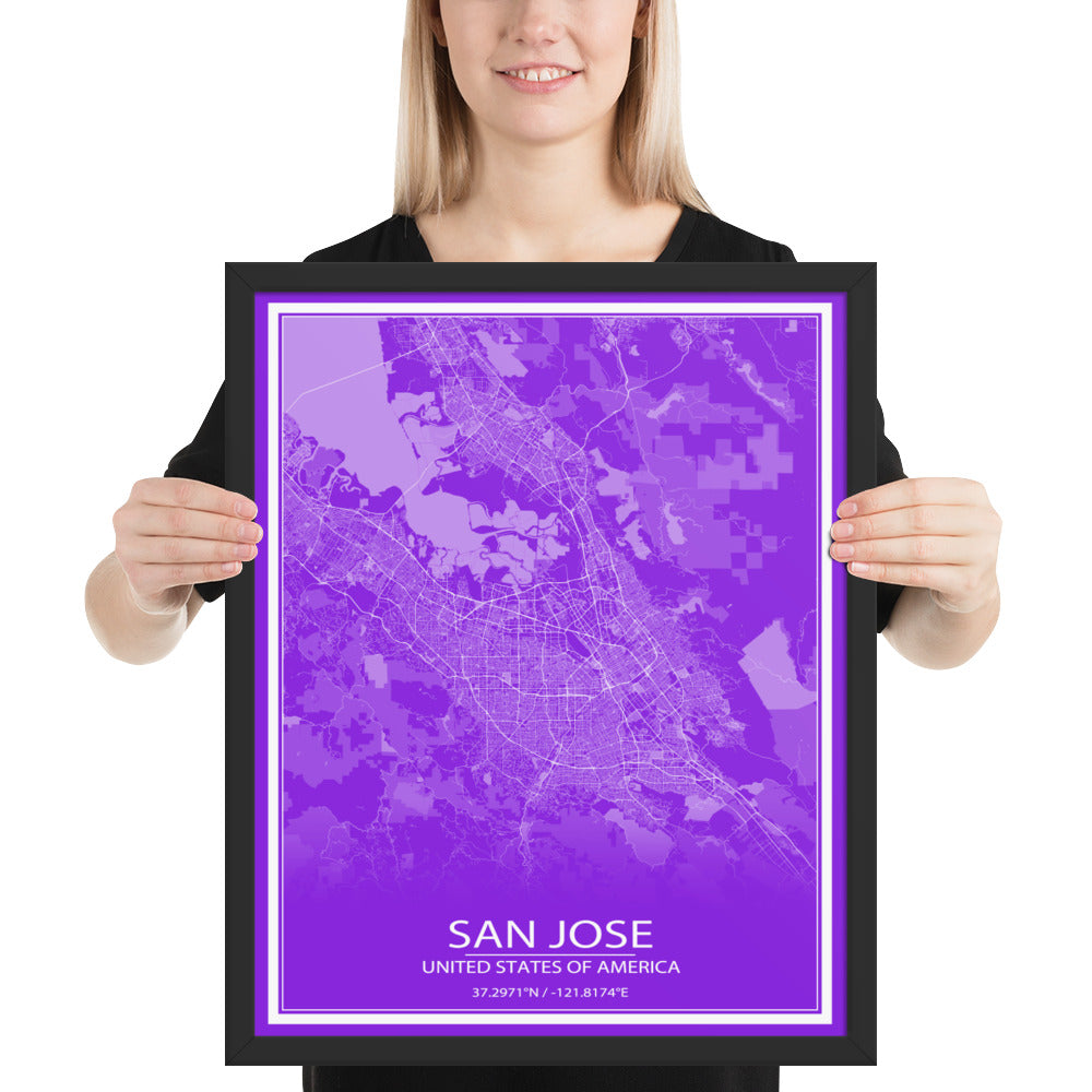 San Jose Purple and White Framed Map