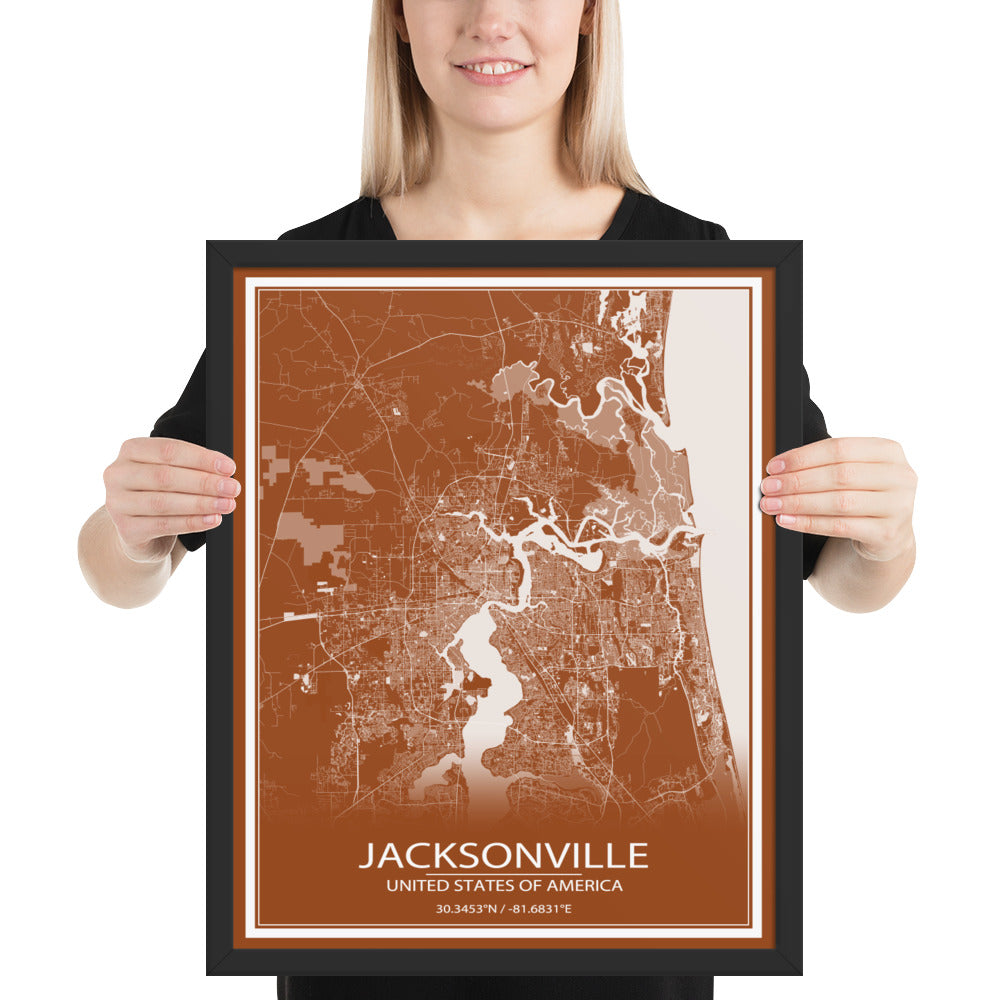 Jacksonville Brown and White Framed Map