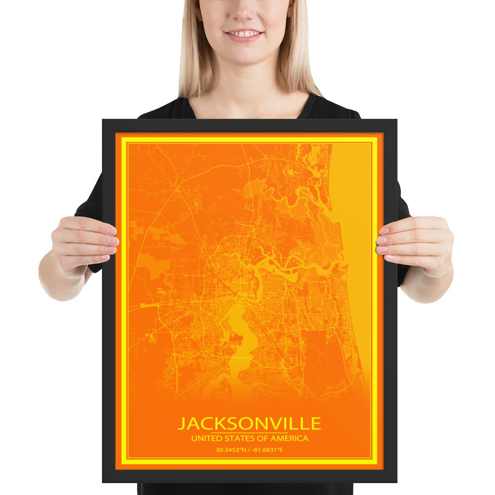 Jacksonville Orange and Yellow Framed Map