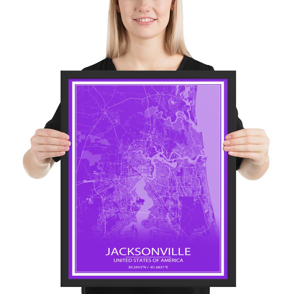 Jacksonville Purple and White Framed Map