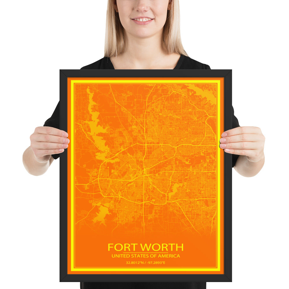 Fort Worth Orange and Yellow Framed Map