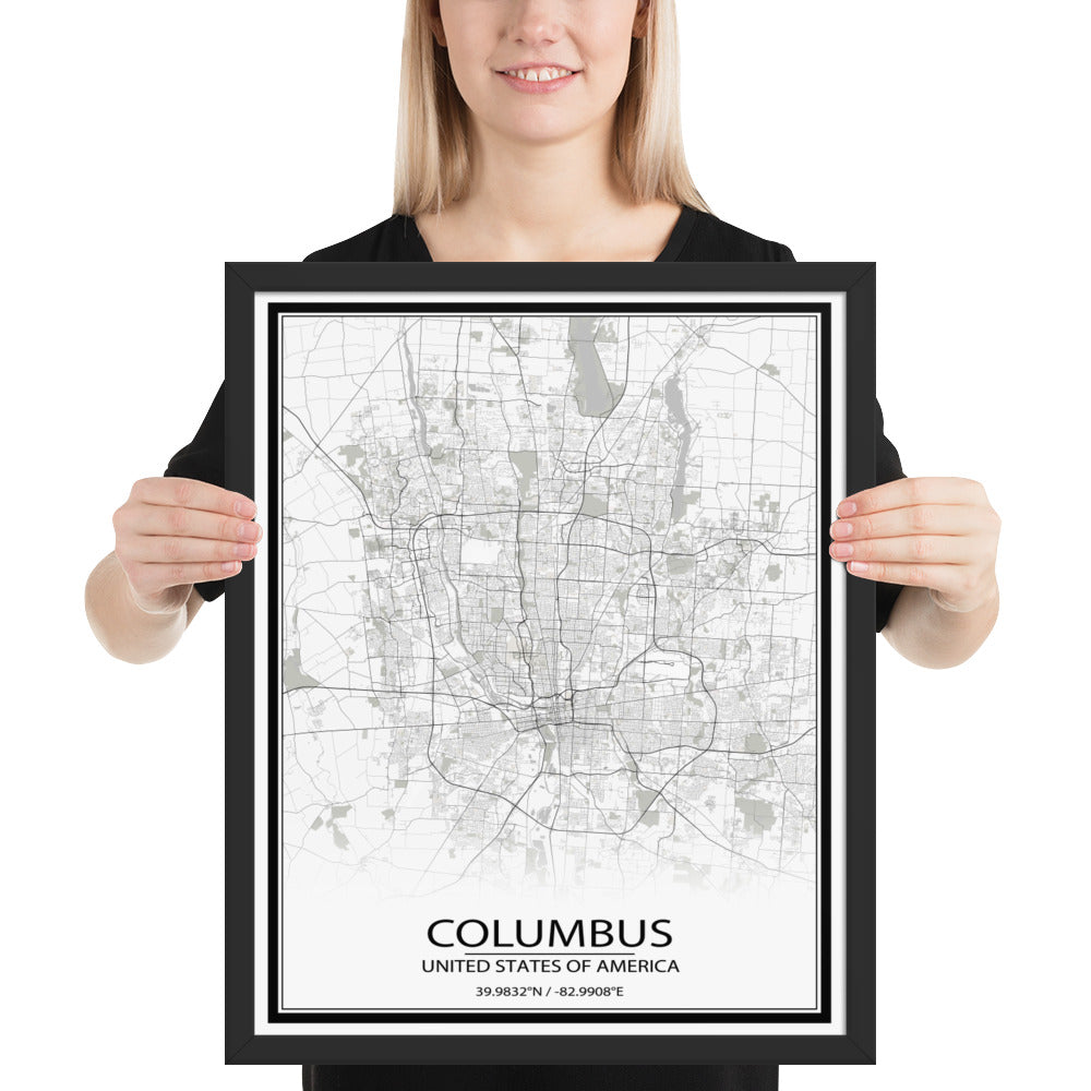 Columbus White Framed Map