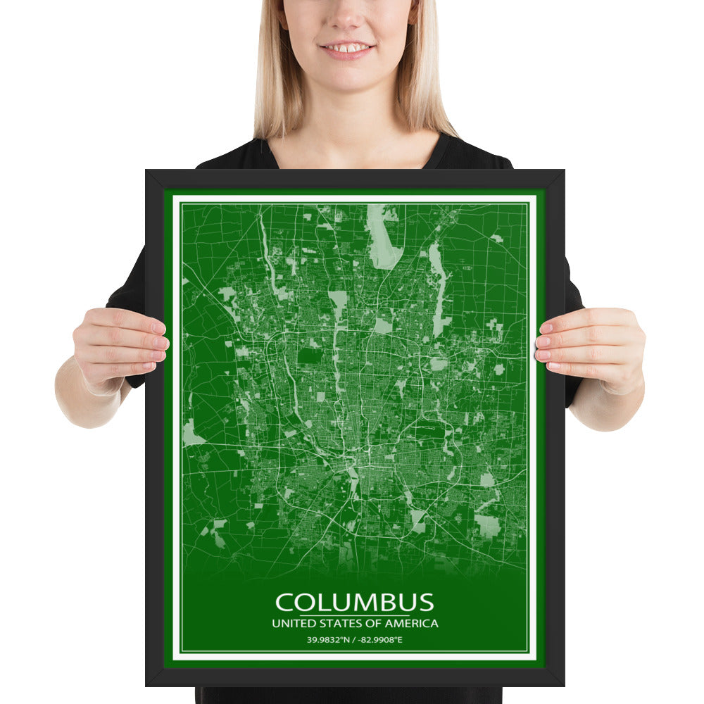 Columbus Green and White Framed Map