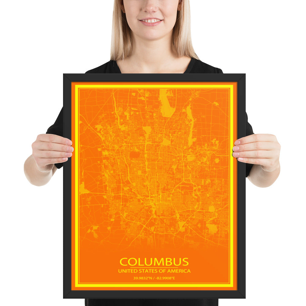 Columbus Orange and Yellow Framed Map