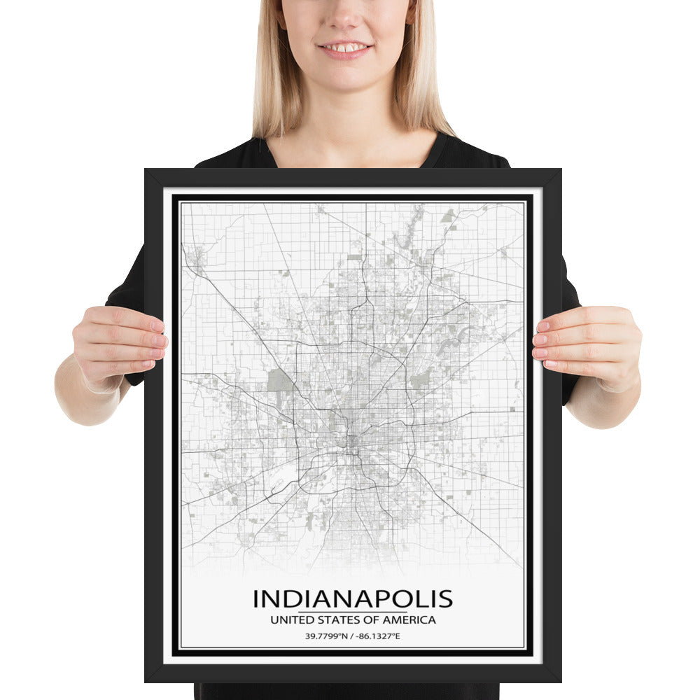 Indianapolis White Framed Map