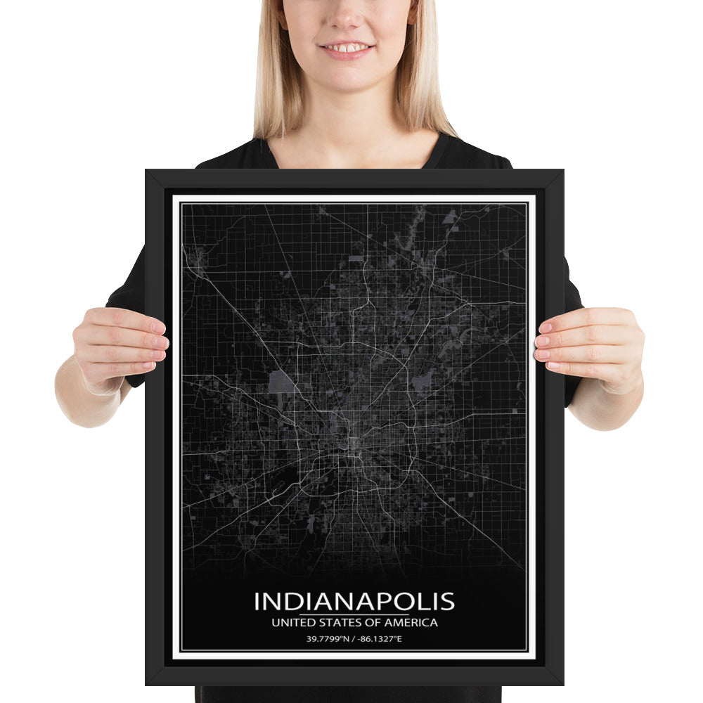 Indianapolis Black Framed Map